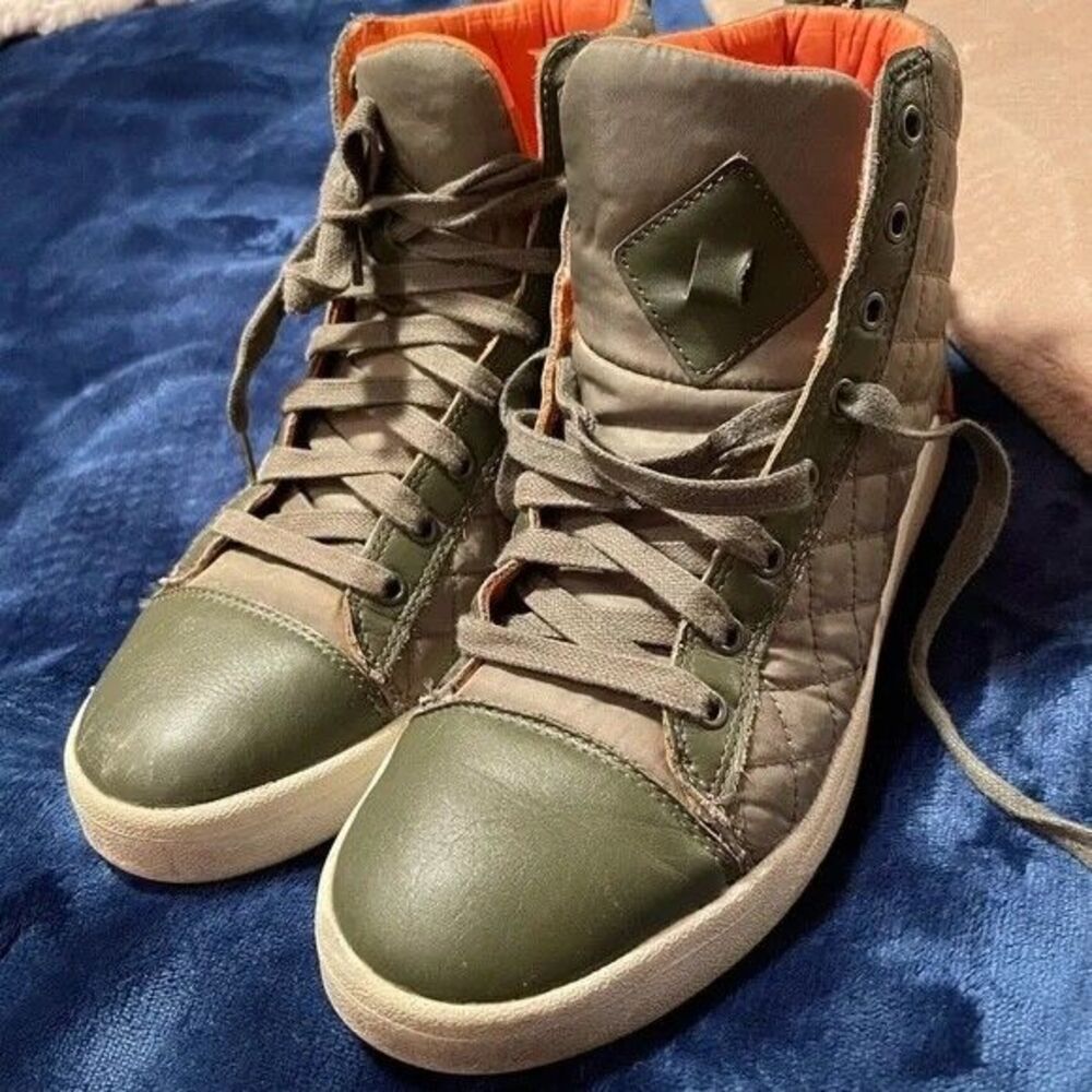 Mens Size 8.5 Diesel Retro Olive Green Quilted High Tops